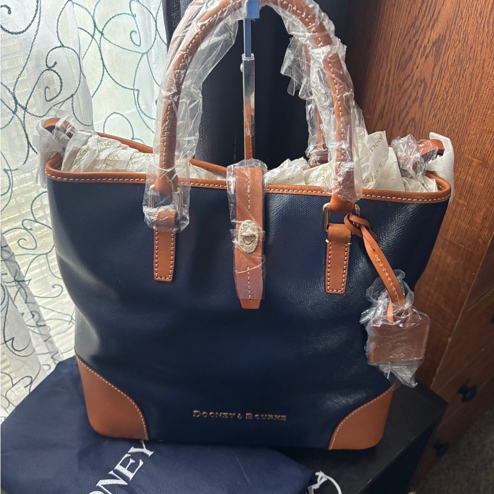 Dooney & Bourke Navy and Tan Shelby Shopper